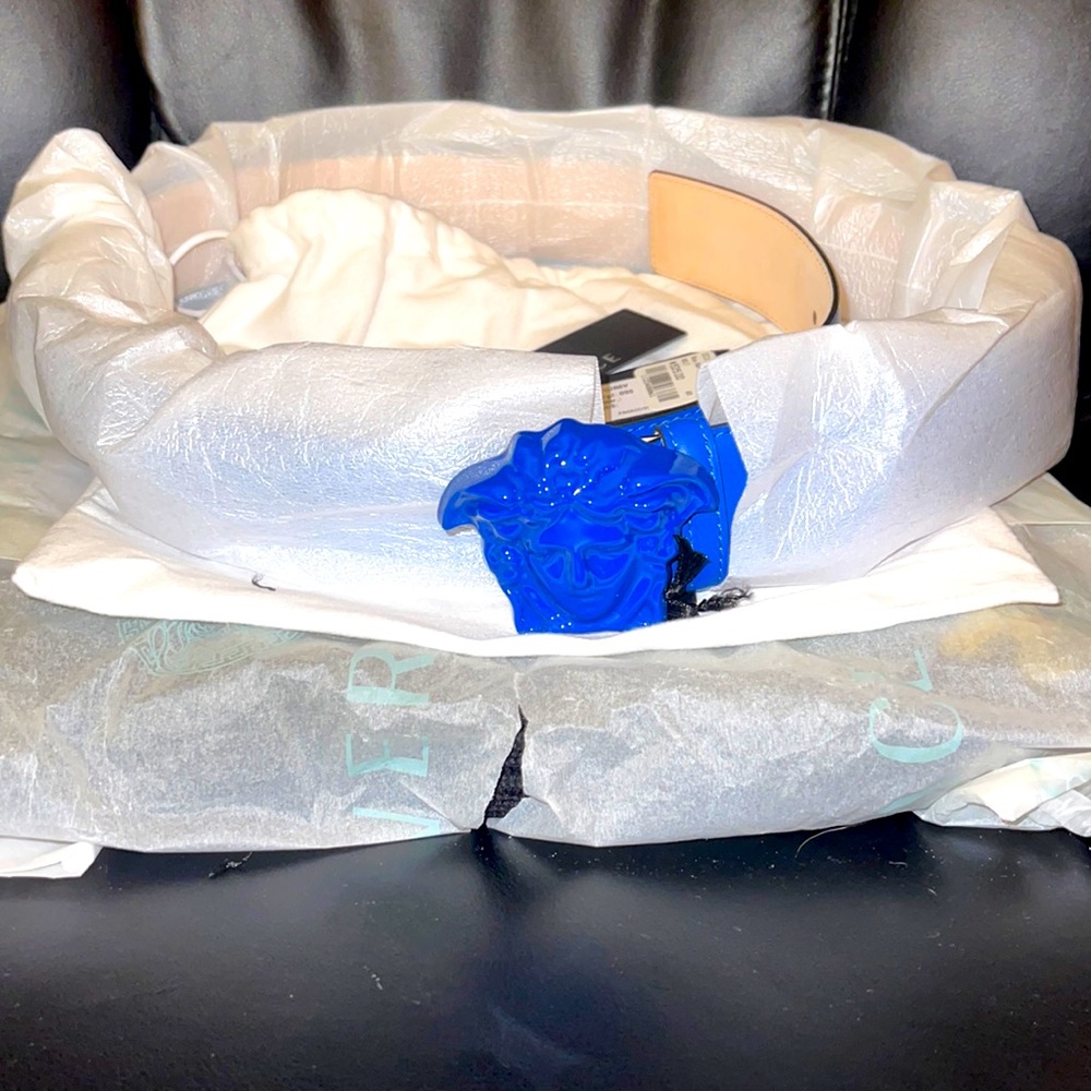 Versace Blue Medusa Head Belt